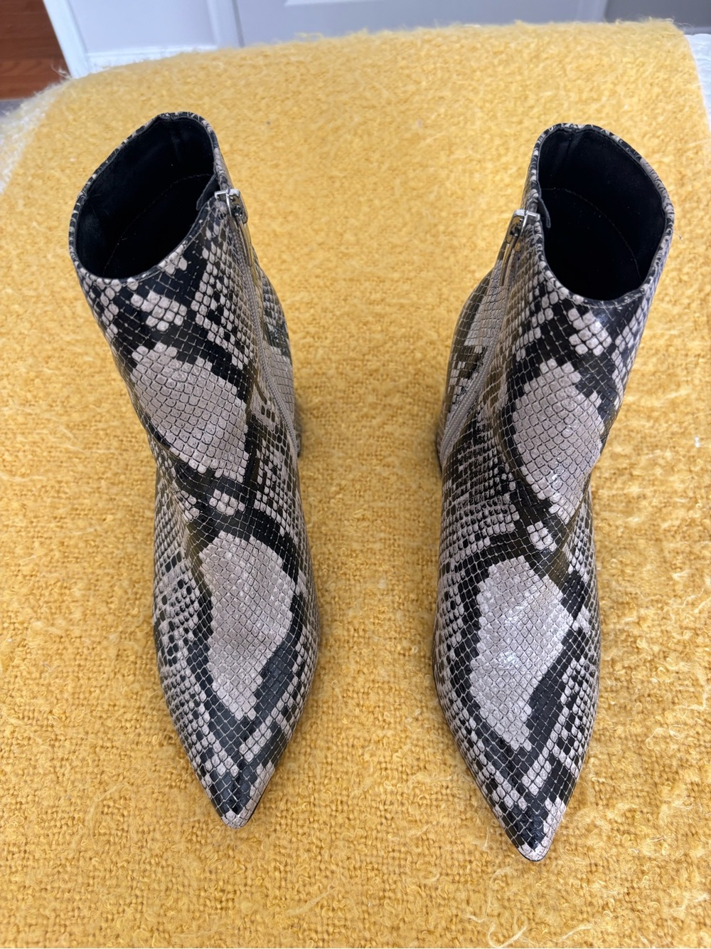 Marc Fisher Snake-Print Pointed Ankle Boots - Black & Cream